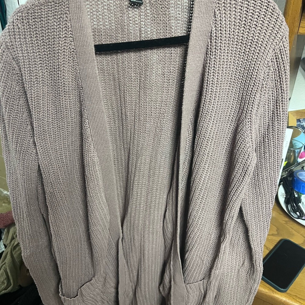 Open-Front Light Purple Long Chunky Knit Cardigan - Taupe